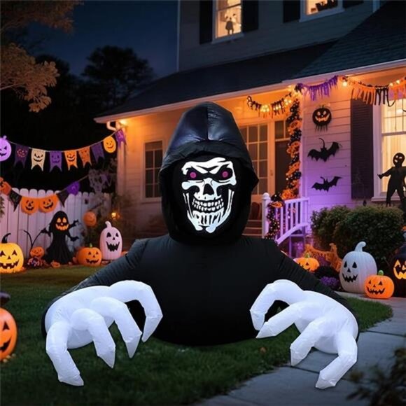 6FT Grim Reaper Halloween Inflatable Decorations Outdoor Scary Blow Up - Picture 7 of 7